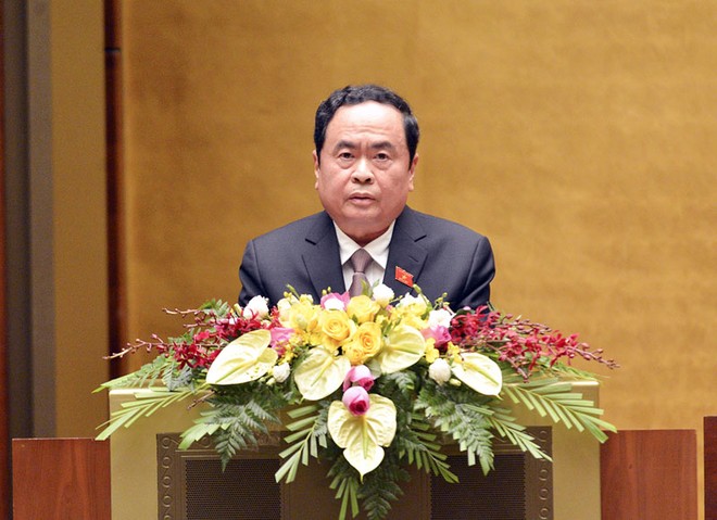 Chủ tịch Ủy ban Trung ương Mặt trận Tổ quốc Việt Nam Trần Thanh Mẫn trình bày báo cáo