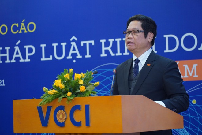 Ông Vũ Tiến Lộc, Chủ tịch VCCI phát biểu tại buổi Công bố Báo cáo Dòng chảy pháp luật kinh doanh 2020