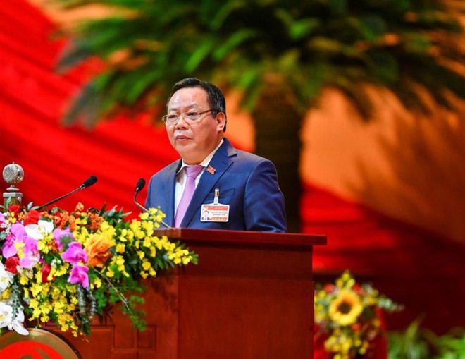 Ông Nguyễn Văn Phong, Phó Bí thư Thành ủy Hà Nội tham luận tại Đại hội XIII (Ảnh QĐ)