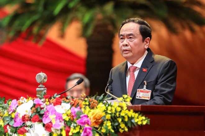 Ông Trần Thanh Mẫn, Chủ tịch Ủy ban Trung ương Mặt trận Tổ quốc Việt Nam là người đầu tiên trình bày tham luận. Ảnh QV