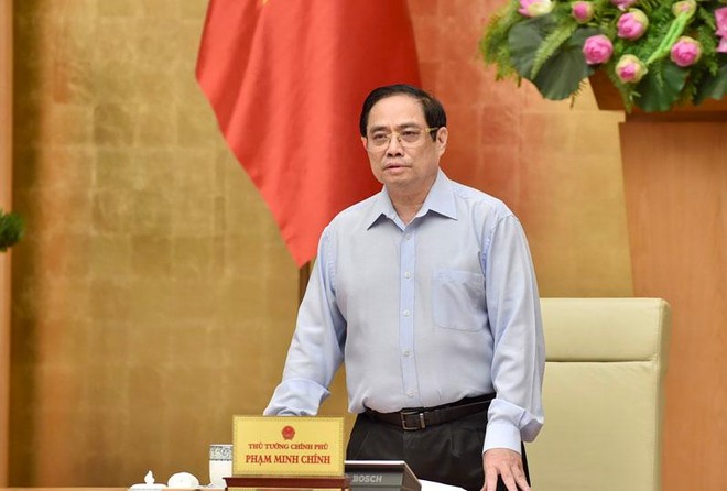 Thủ tướng Phạm Minh Chính chủ trì Hội nghị trực tuyến của Thường trực Chính phủ với 27 tỉnh, thành phố khu vực phía Nam từ Phú Yên đến Cà Mau về công tác phòng chống dịch bệnh ngày 15/7 (Ảnh: VGP)