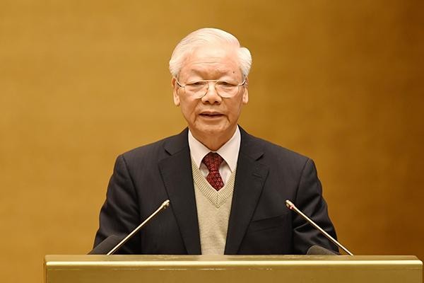 Tổng Bí thư Nguyễn Phú Trọng phát biểu tại Hội nghị Văn hóa toàn quốc sáng 24/11 tại Hà Nội. 
