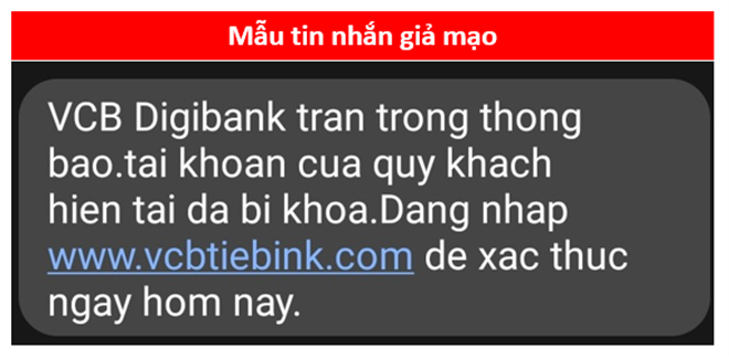 Cảnh báo lừa đảo giả mạo tin nhắn Vietcombank