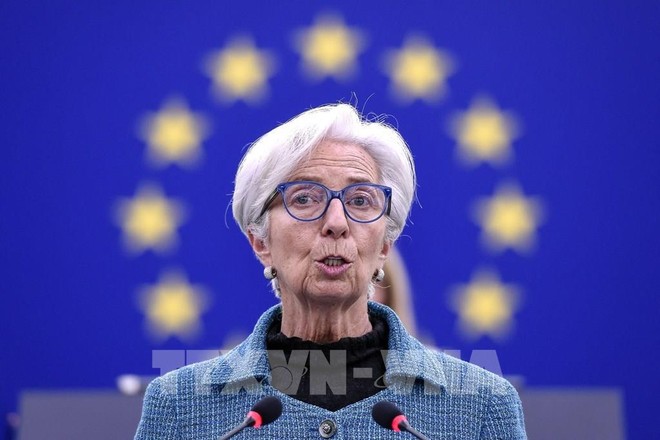 Chủ tịch ECB Christine Lagarde phát biểu tại phiên họp Nghị viện châu Âu ở Strasbourg, Pháp, ngày 14/2/2022. Ảnh: AFP/ TTXVN