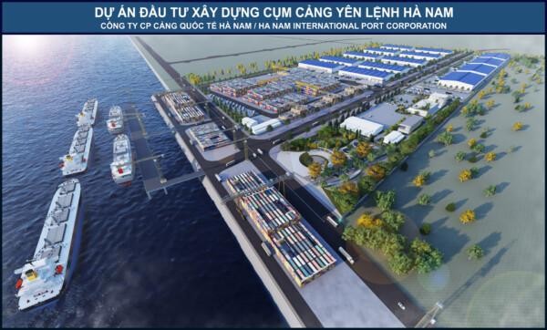 Phối cảnh Dự án đầu tư xây dựng cụm cảng Yên Lệnh - Hà Nam tại bãi sông Hồng.