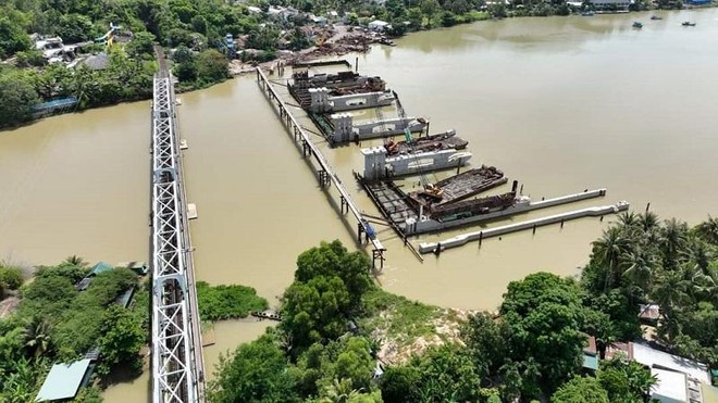 Dự án Đập ngăn mặn Sông Cái, Nha Trang, tỉnh Khánh Hòa đang trong quá trình triển khai. Ảnh: T.M.N