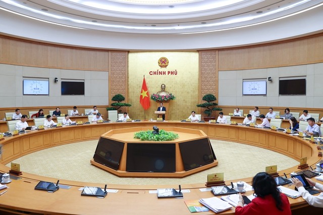 Thủ tướng Phạm Minh Chính chủ trì phiên họp Chính phủ thường kỳ tháng 4/2023 (Ảnh: Nhật Bắc) 