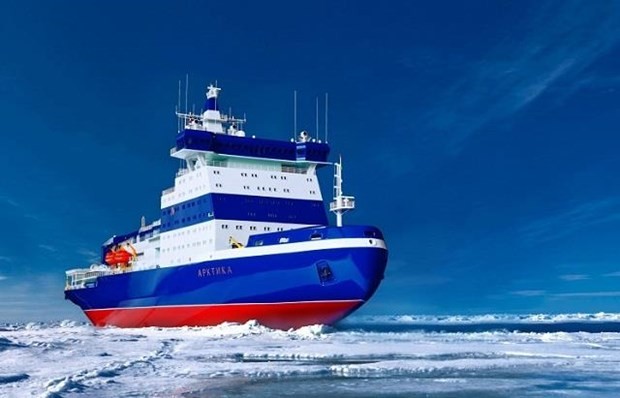 Tàu phá băng hiện đại chạy bằng năng lượng hạt nhân Arktika của Nga. Ảnh: Atomflot