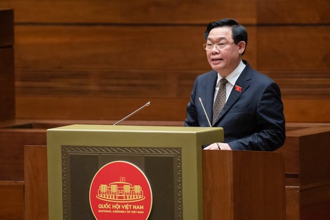 Chủ tịch Quốc hội Vương Đình Huệ phát biểu bế mạc Kỳ họp thứ năm.