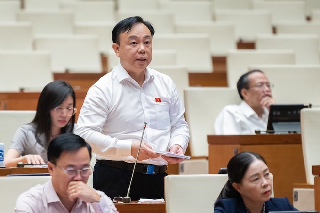 Đại biểu Nguyễn Công Long phát biểu tại phiên họp. 