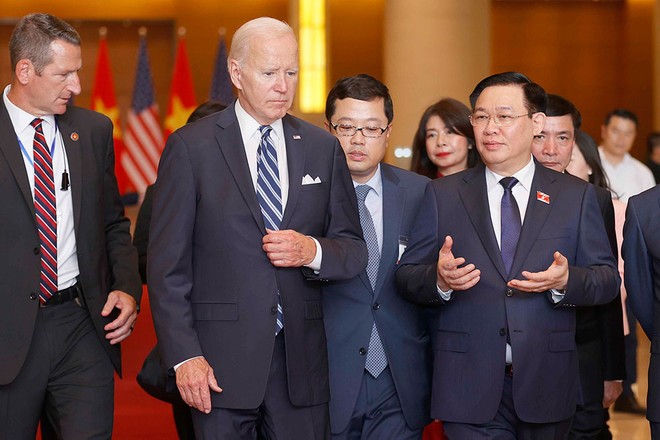 Chủ tịch Quốc hội Vương Đình Huệ hội kiến Tổng thống Hoa Kỳ Joe Biden (Ảnh: Phạm Thắng) 