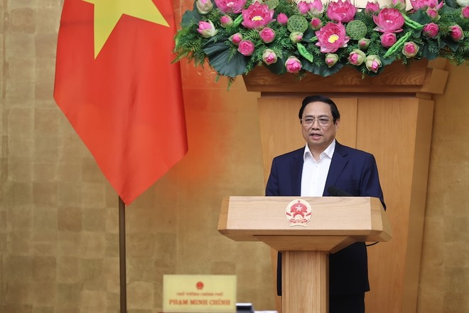 Thủ tướng Phạm Minh Chính phát biểu khai mạc Phiên họp Chính phủ thường kỳ tháng 11/2023 (Ảnh: Nhật Bắc)