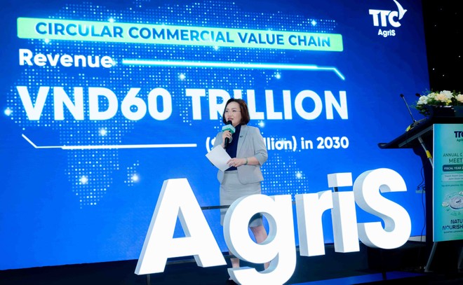 Bà Đặng Huỳnh Ức My, Phó chủ tịch Hội đồng quản trị TTC AgriS khẳng định: “Công ty tiếp tục bám sát định hướng về ứng dụng mô hình chuỗi giá trị thương mại tuần hoàn - Circular Commercial Value Chain và đặt mục tiêu doanh thu đạt 60.000 tỷ đồng vào năm 2030”