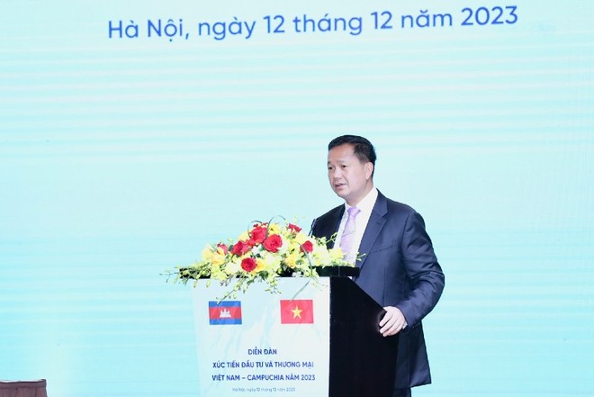Thủ tướng Campuchia Hun Manet phát biểu tại Diễn đàn Xúc tiến đầu tư và thương mại Việt Nam - Campuchia năm 2023