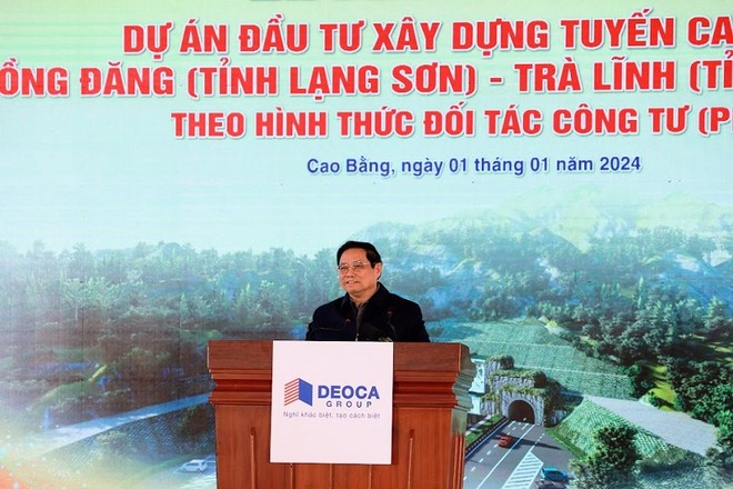 Thủ tướng Phạm Minh Chính phát lệnh khởi công Dự án PPP cao tốc Đồng Đăng - Trà Lĩnh, giai đoạn 1.