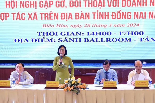 Bà Nguyễn Thị Hoàng, Phó chủ tịch UBND tỉnh Đồng Nai giải đáp thắc mắc của một số doanh nghiệp 