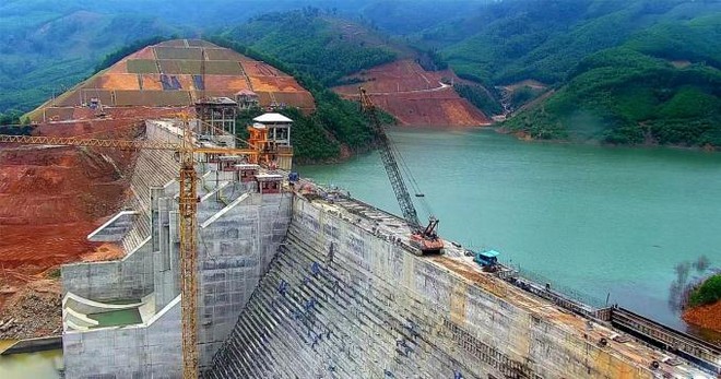 Toàn cảnh hồ chứa nước Đồng Mít đang hoàn thành, quý I/2022