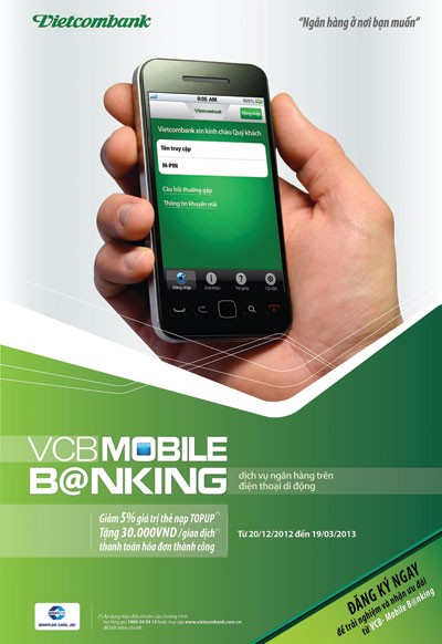 VCB đẩy mạnh dịch vụ trên điện thoại di động
