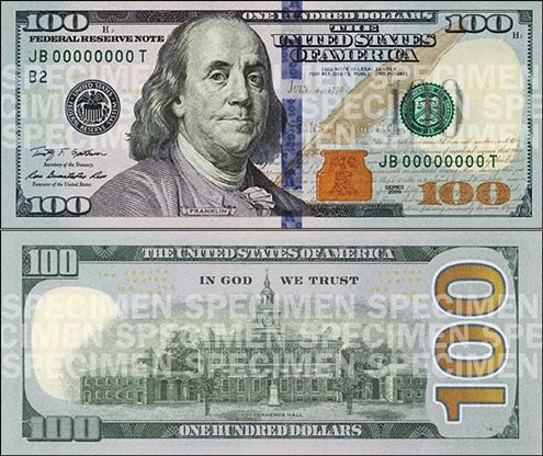 Thiết kế tờ 100 USD mới với nhiều tính năng bảo an. Ảnh: New Money