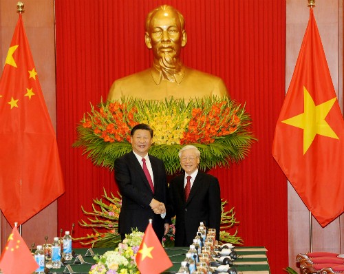 Tổng bí thư Nguyễn Phú Trọng và Tổng bí thư, Chủ tịch Trung Quốc Tập Cận Bình tại cuộc hội đàm. Ảnh:VGP.