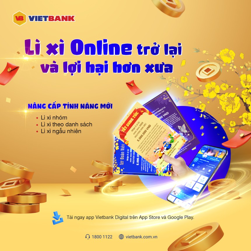 Trao lộc đầu năm với lì xì online trên App VietBank Digital