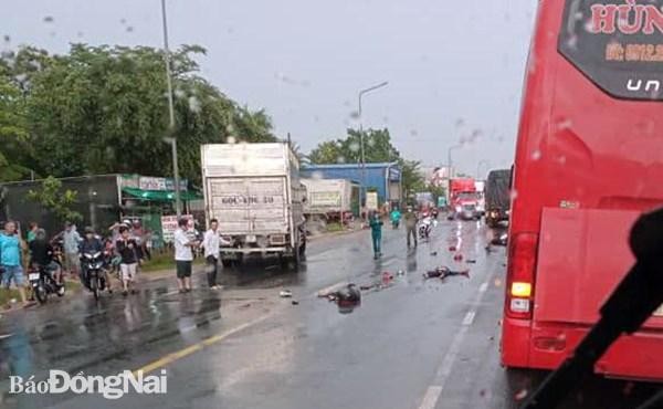 Hiện trường vụ tai nạn giao thông. (Nguồn: Báo Đồng Nai).