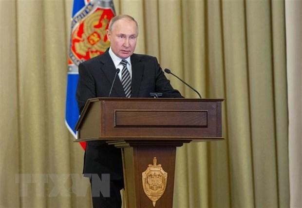 Tổng thống Nga Vladimir Putin phát biểu tại Moskva. (Ảnh: AFP/TTXVN).