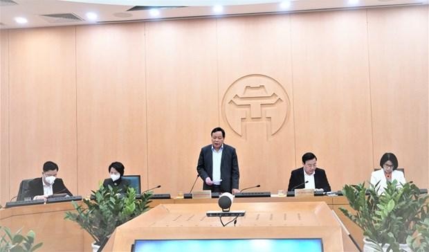 Phó Bí thư Thành ủy Hà Nội Nguyễn Văn Phong phát biểu tại cuộc họp của Ban Chỉ đạo phòng, chống dịch COVID-19 thành phố với các quận, huyện. (Ảnh: PV/Vietnam+).