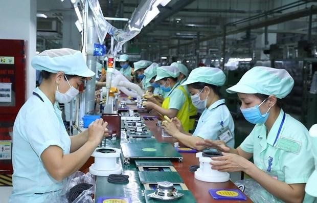Công ty TNHH Điện tử Foster (Nhật Bản) chuyên sản xuất các loại loa tại Khu Công nghiệp Đô thị và Dịch vụ VSIP Bắc Ninh. (Ảnh: Thống Nhất/TTXVN)