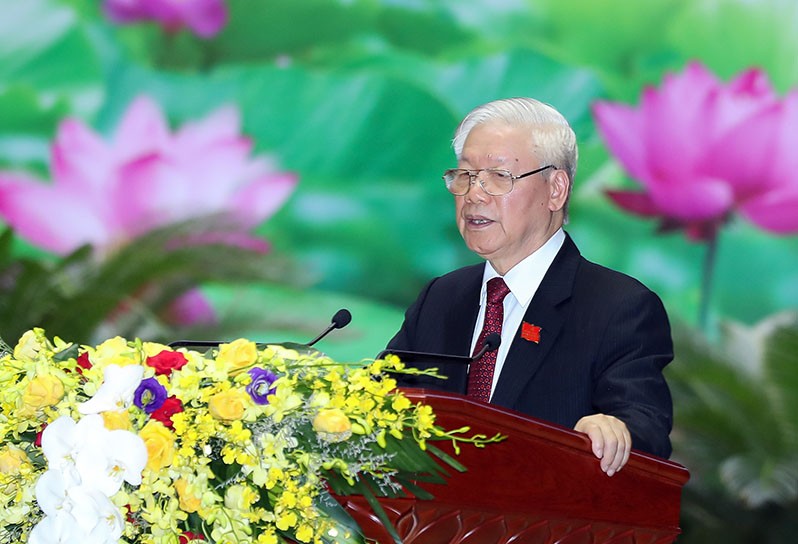 Tổng Bí thư, Chủ tịch nước Nguyễn Phú Trọng, Bí thư Quân ủy Trung ương phát biểu chỉ đạo Đại hội (Ảnh: Cổng TTĐT Bộ Quốc phòng)