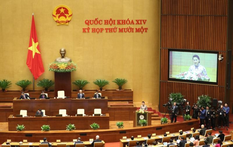 Chủ tịch Quốc hội Nguyễn Thị Kim Ngân phát biểu khai mạc kỳ họp thứ 11 (Ảnh Duy Linh) 