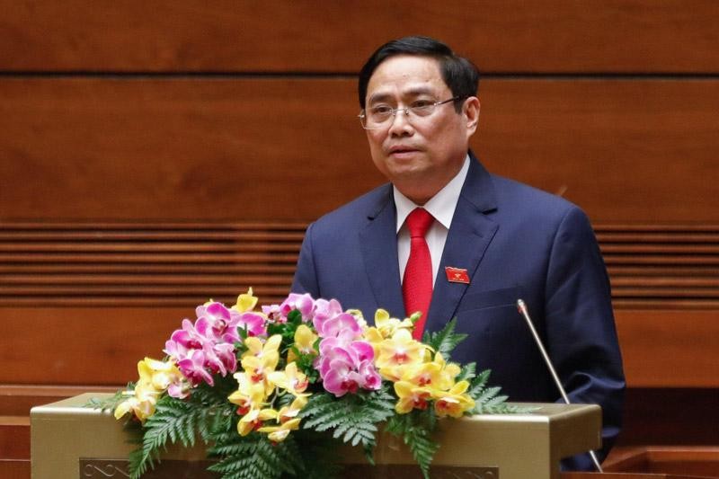 Thủ tướng Phạm Minh Chính trình Quốc hội xem xét phê chuẩn đề nghị miễn nhiệm một số thành viên Chính phủ nhiệm kỳ 2016 - 2021 (Ảnh Duy Linh) 