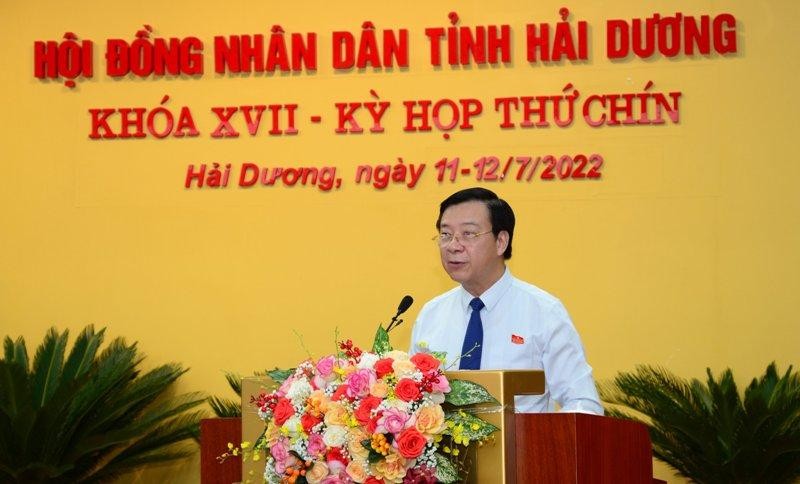 Ông Phạm Xuân Thăng, Bí thư Tỉnh ủy, Chủ tịch HĐND tỉnh Hải Dương phát biểu khai mạc kỳ họp. Ảnh: Thành Chung