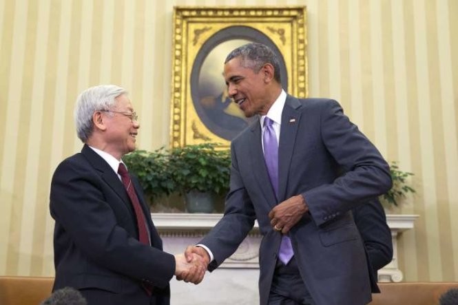 Tổng Bí thư Nguyễn Phú Trọng và Tổng thống Hoa Kỳ Barack Obama đã có cuộc hội đàm chính thức tại tại phòng Bầu dục ở Nhà Trắng. 