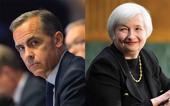 Mark Carney, Thống đốc Ngân hàng Trung ương Anh(Trái), Janet Yellen, Chủ tịch Fed(Phải)