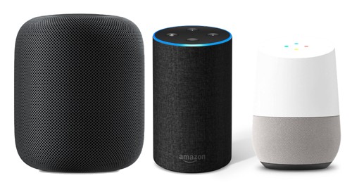 Từ trái qua: Apple HomePod, Amazon Echo và Google Home.