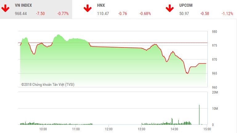 Phiên chiều 5/9: Bluechip tiếp tục bị bán mạnh, VN-Index rơi mốc 970 điểm