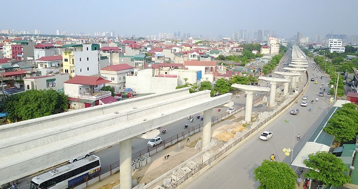 Tiến độ đoạn trên cao tuyến đường sắt đô thị Nhổn - Cầu Giấy đã hoàn thành đến 99,5%