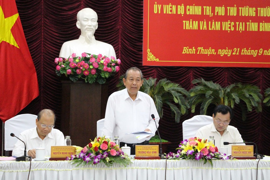 Phó Thủ tướng thường trực Trương Hoà Bình và đoàn công tác của Chính phủ làm việc với lãnh đạo chủ chốt tỉnh Bình Thuận chiều 21/9/2019