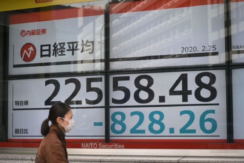 Chỉ số Nikkei 225 mất 1,28% ngay những giờ đầu giao dịch trong phiên sáng nay 13/5 còn chỉ số Topix giảm 0,99%. Ảnh: AFP