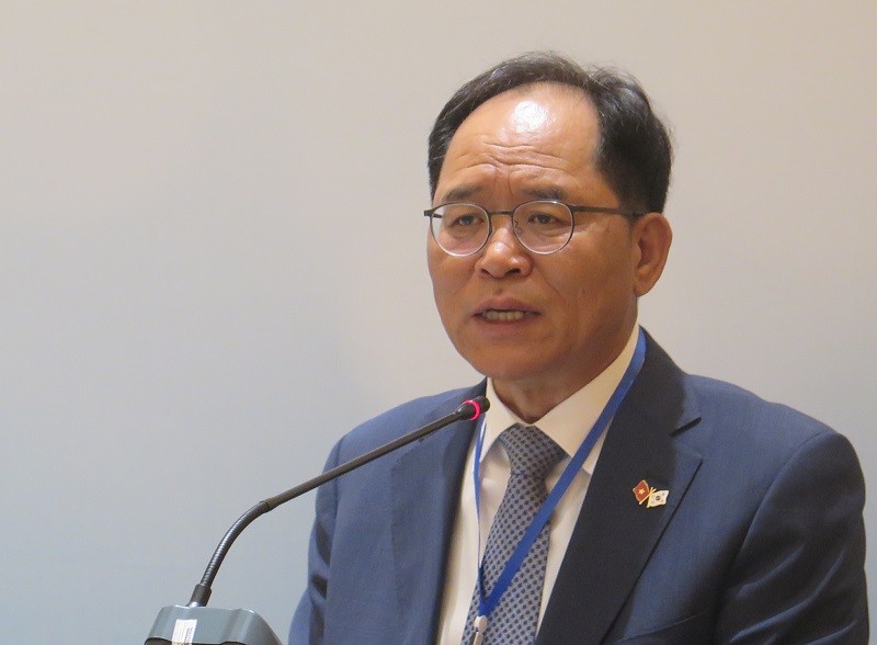 Đại sứ Hàn Quốc tại Việt Nam Park Noh Wan nhấn mạnh, Việt Nam là đối tác trọng tâm trong Chính sách Hướng Nam mới của Hàn Quốc. Ảnh: Lê Quân