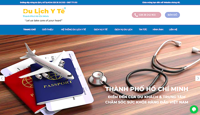 Ảnh chụp màn hình trang chủ website du lịch y tế TP.HCM.