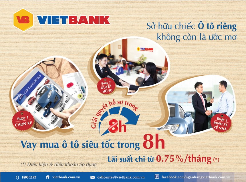 VietBank cho vay mua ô tô lãi suất 0,75%/tháng