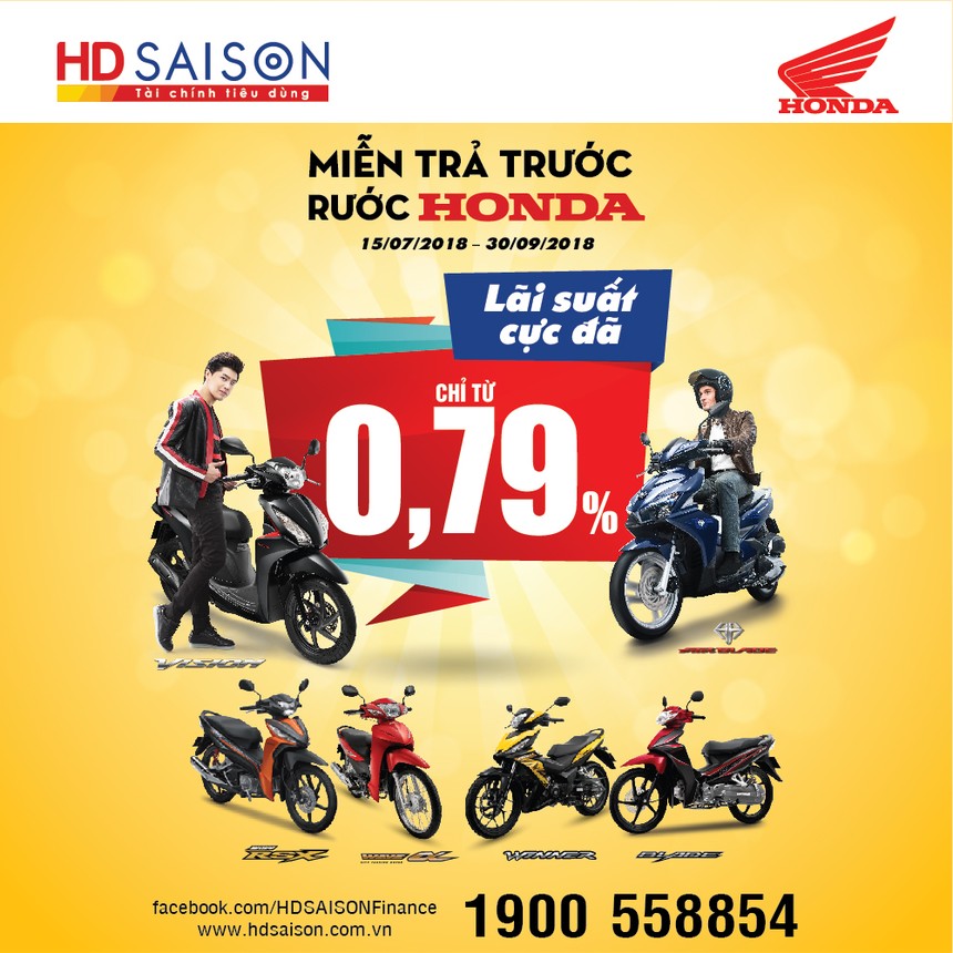 Vay mua xe máy tại HD SAISON lãi suất chỉ 0.79%/tháng