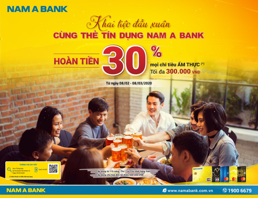 Nam A Bank hoàn tiền 30% cho chủ thẻ tín dụng