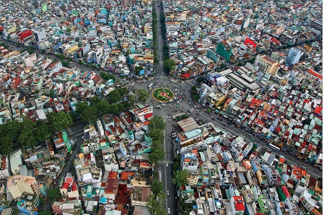 Ngã 6 Lý Thái Tổ, thành phố Hồ Chí Minh nhìn từ trên cao. Ảnh: Giản Thanh Sơn/Báo Lao động