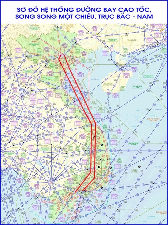Sơ đồ "đường hàng không cao tốc" song song một chiều trục bay Bắc - Nam được vận hành từ ngày 18/8.