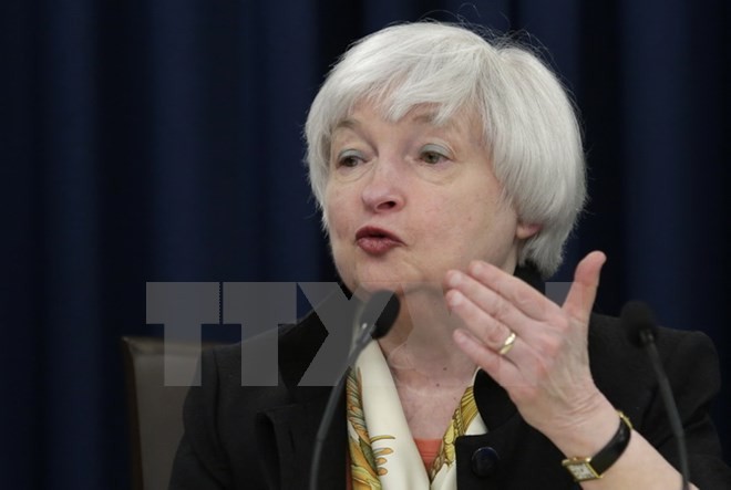 Chủ tịch Fed Janet Yellen phát biểu trong cuộc họp báo sau một cuộc họp của Ủy ban Thị trường mở liên bang tại thủ đô Washington ngày 15/6. (Nguồn: AFP/TTXVN)
