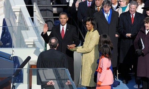 Tổng thống Mỹ Barack Obama trong lễ tuyên thệ nhậm chức năm 2009. Ảnh: Washington Post