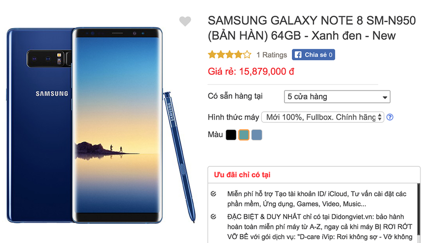 Giá Galaxy Note8 xách tay tại Việt Nam